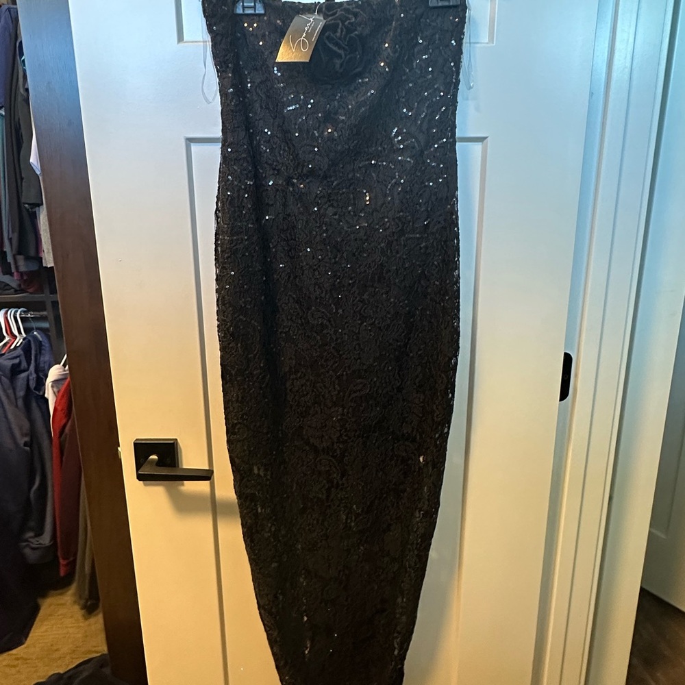 Blue Blush Black Strapless Dress